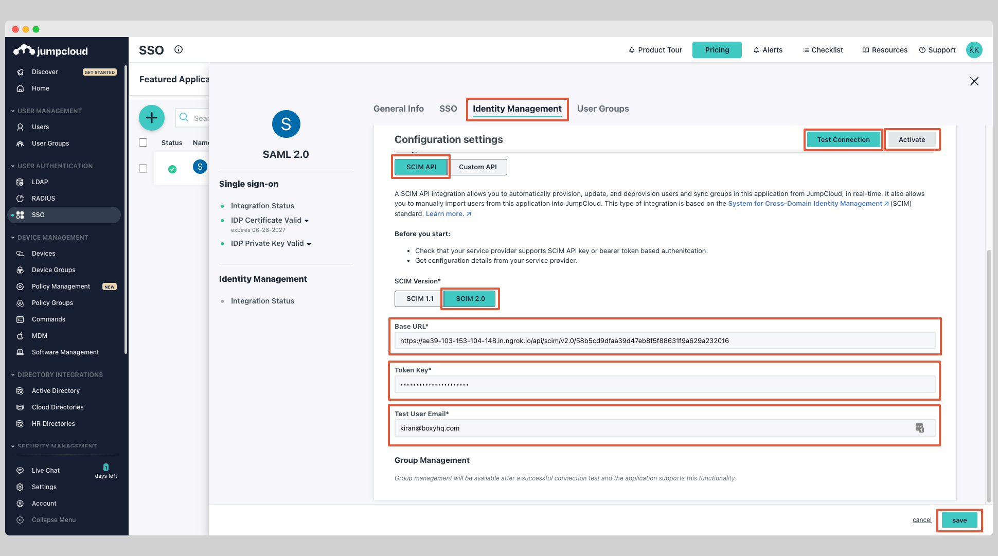 JumpCloud SCIM Step 2